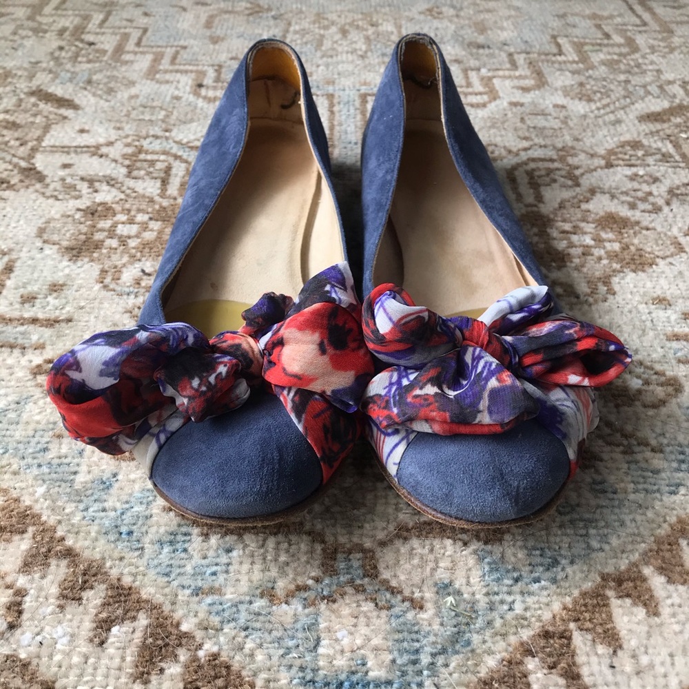 Blue Suede Bow Flats // from Anthropologie